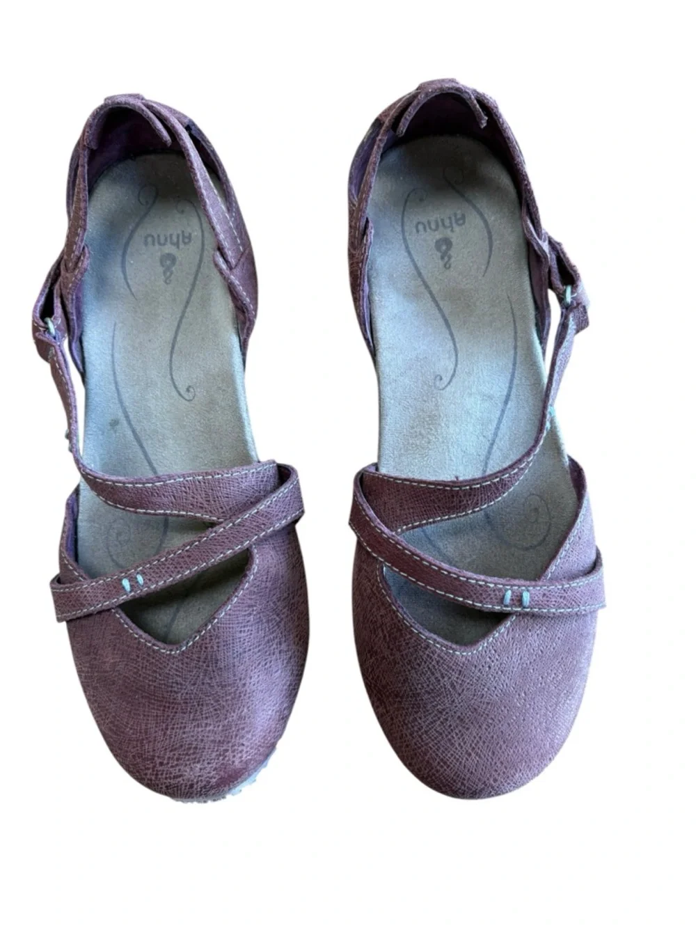 AHNU WOMENS CROSS STRAP MARY JANE FLATS MAUVE 7 NARROW - Picture 3 of 9